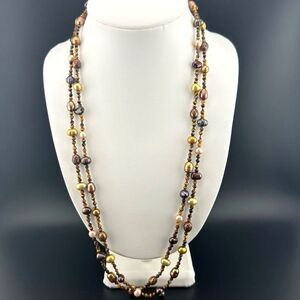 Vintage Chan Luu long fresh water Pearl Tigers Eye bead Sterling Silver Necklace